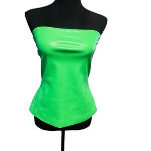 Susana Monaco Pleather Strapless Neon Grenn Top Baddie FLIRTY Rave BRIGHT SUMMER